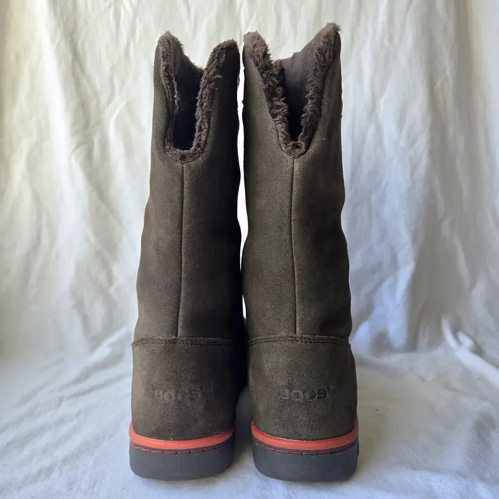 Bogs Boga Women's Tall Suede Fleece Lined Waterproof Winter Boots Brown Size 9.5